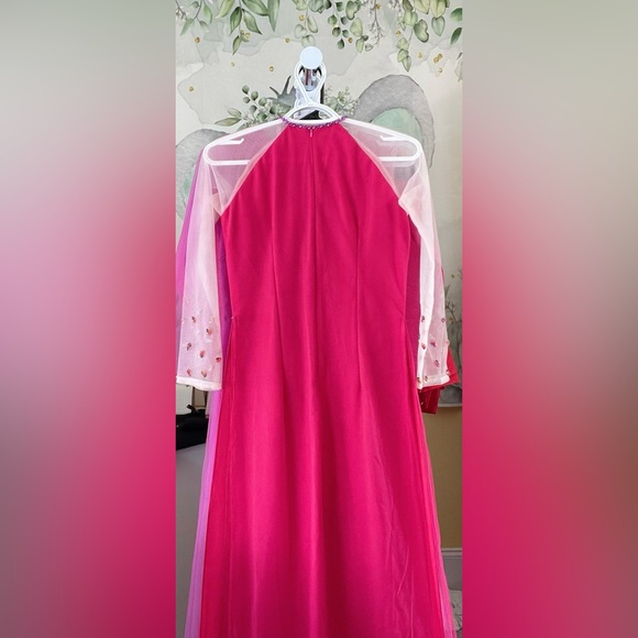 ao dai thiet ke, New beautiful Vietnamese traditional long dress bộ set m 2 gift - Picture 4 of 5